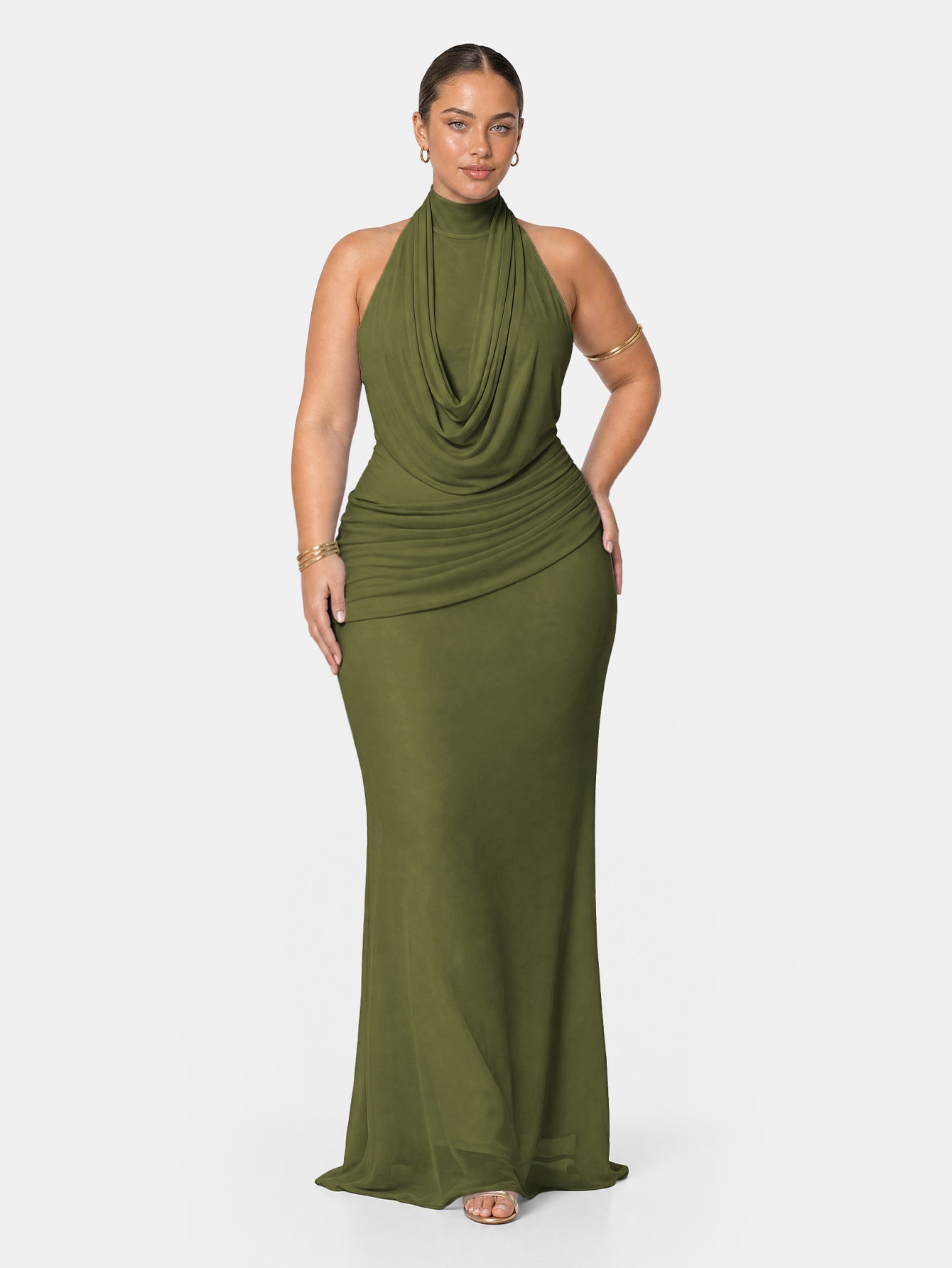 Quanna Green Convertible Halter Neck Maxi Dress