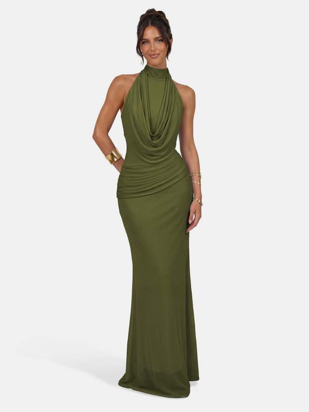 Quanna Green Convertible Halter Neck Maxi Dress