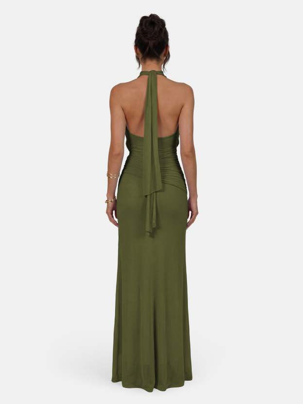 Quanna Green Convertible Halter Neck Maxi Dress