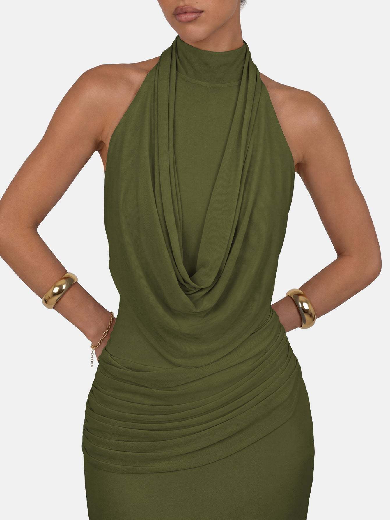 Quanna Green Convertible Halter Neck Maxi Dress