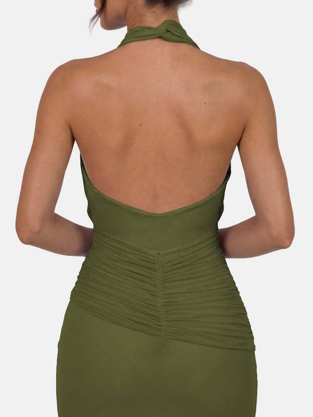 Quanna Green Convertible Halter Neck Maxi Dress