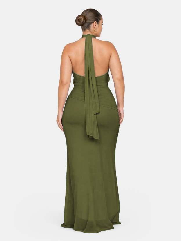 Quanna Green Convertible Halter Neck Maxi Dress