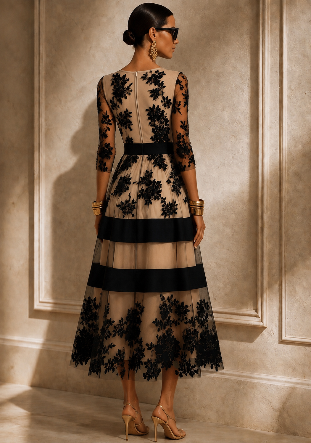 Simona Black Lace Midi Dress