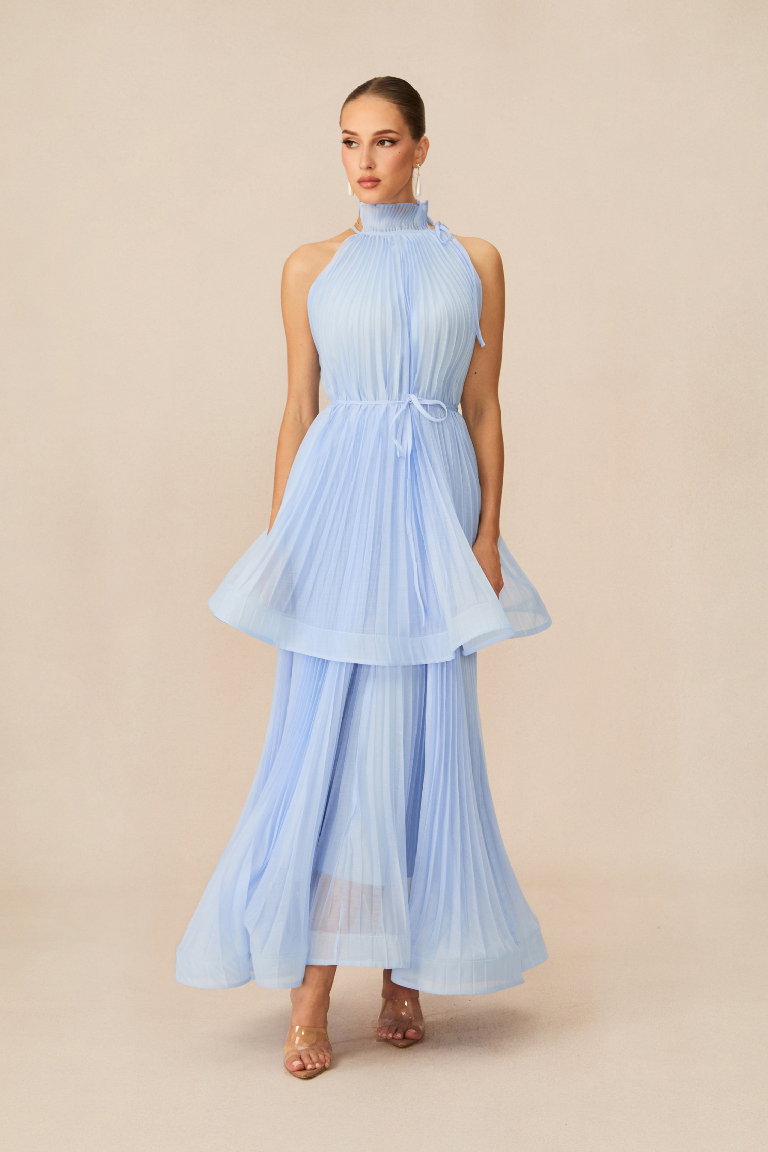 Tammy Blue Sleeveless Pleated Maxi Dress