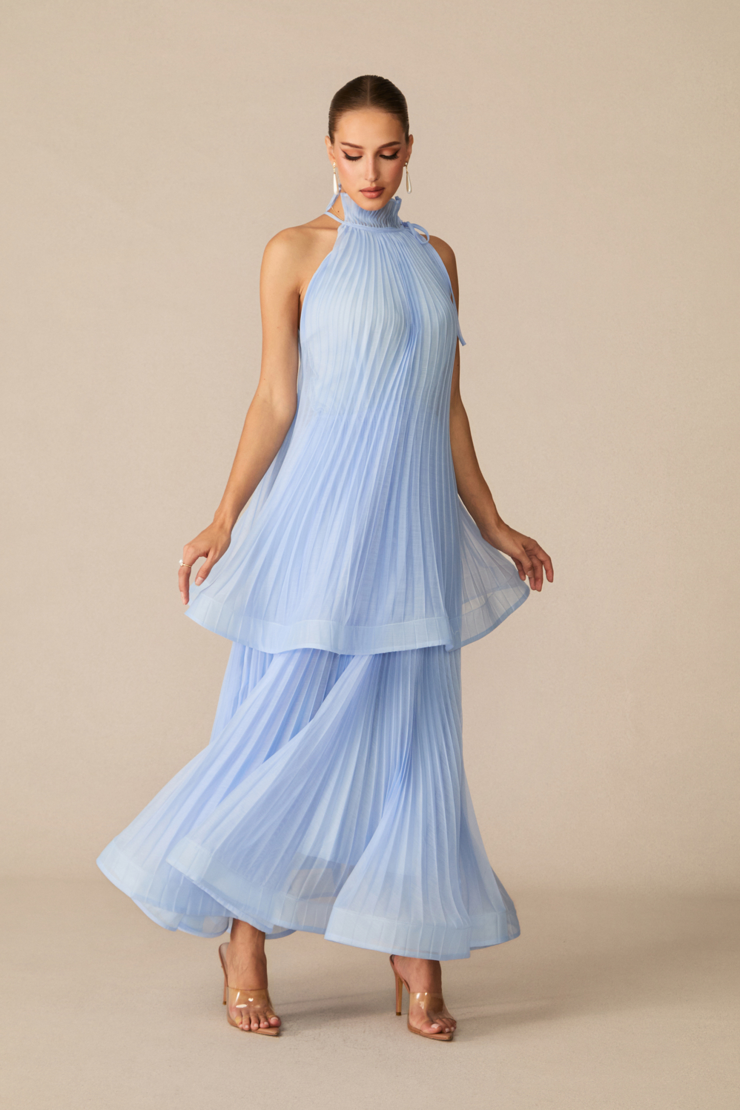 Tammy Blue Sleeveless Pleated Maxi Dress