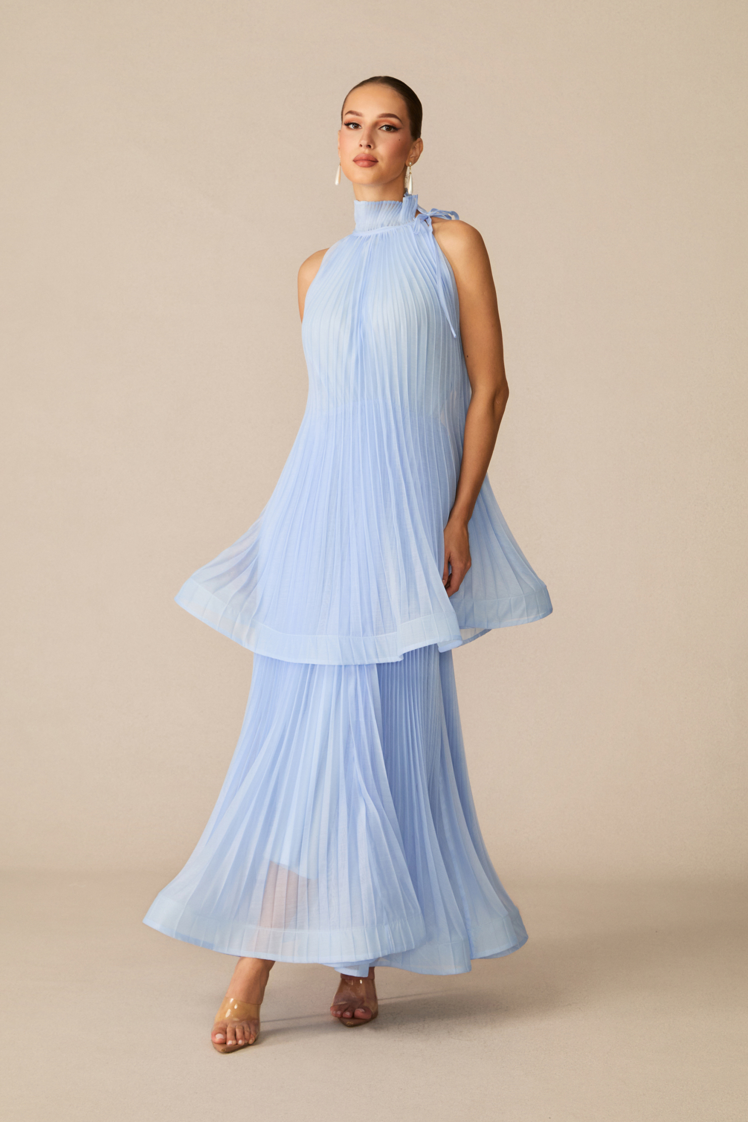 Tammy Blue Sleeveless Pleated Maxi Dress
