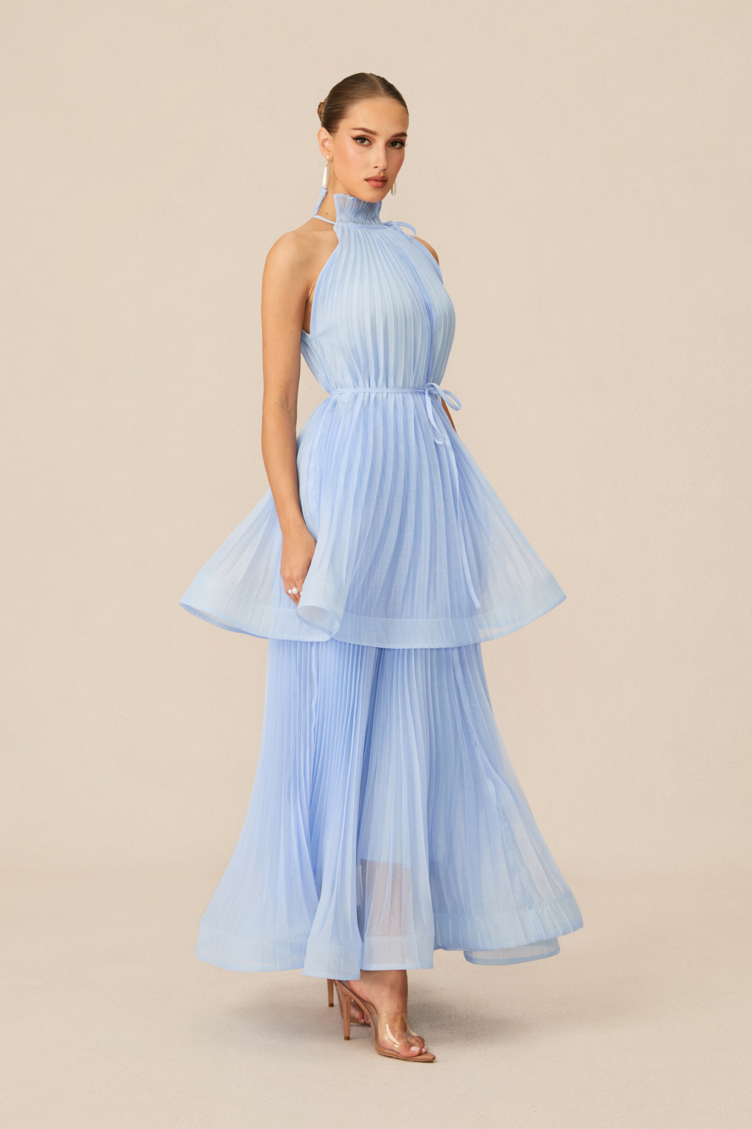 Tammy Blue Sleeveless Pleated Maxi Dress