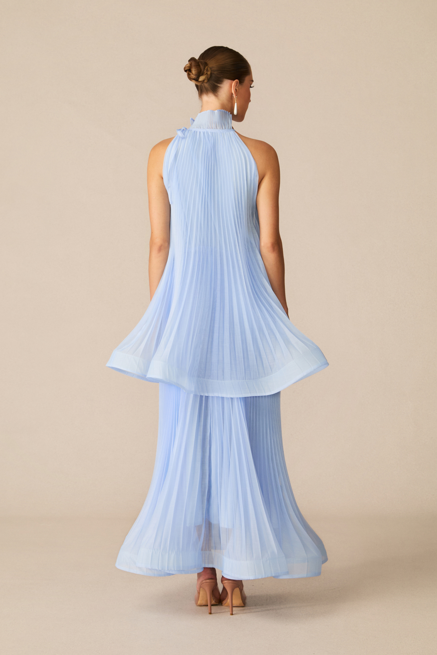 Tammy Blue Sleeveless Pleated Maxi Dress