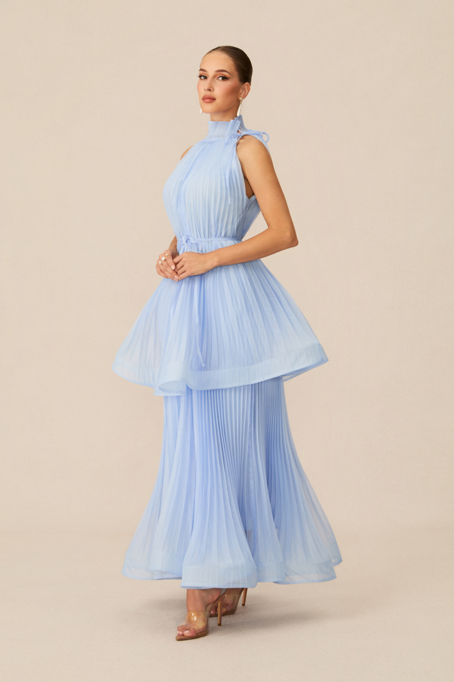 Tammy Blue Sleeveless Pleated Maxi Dress