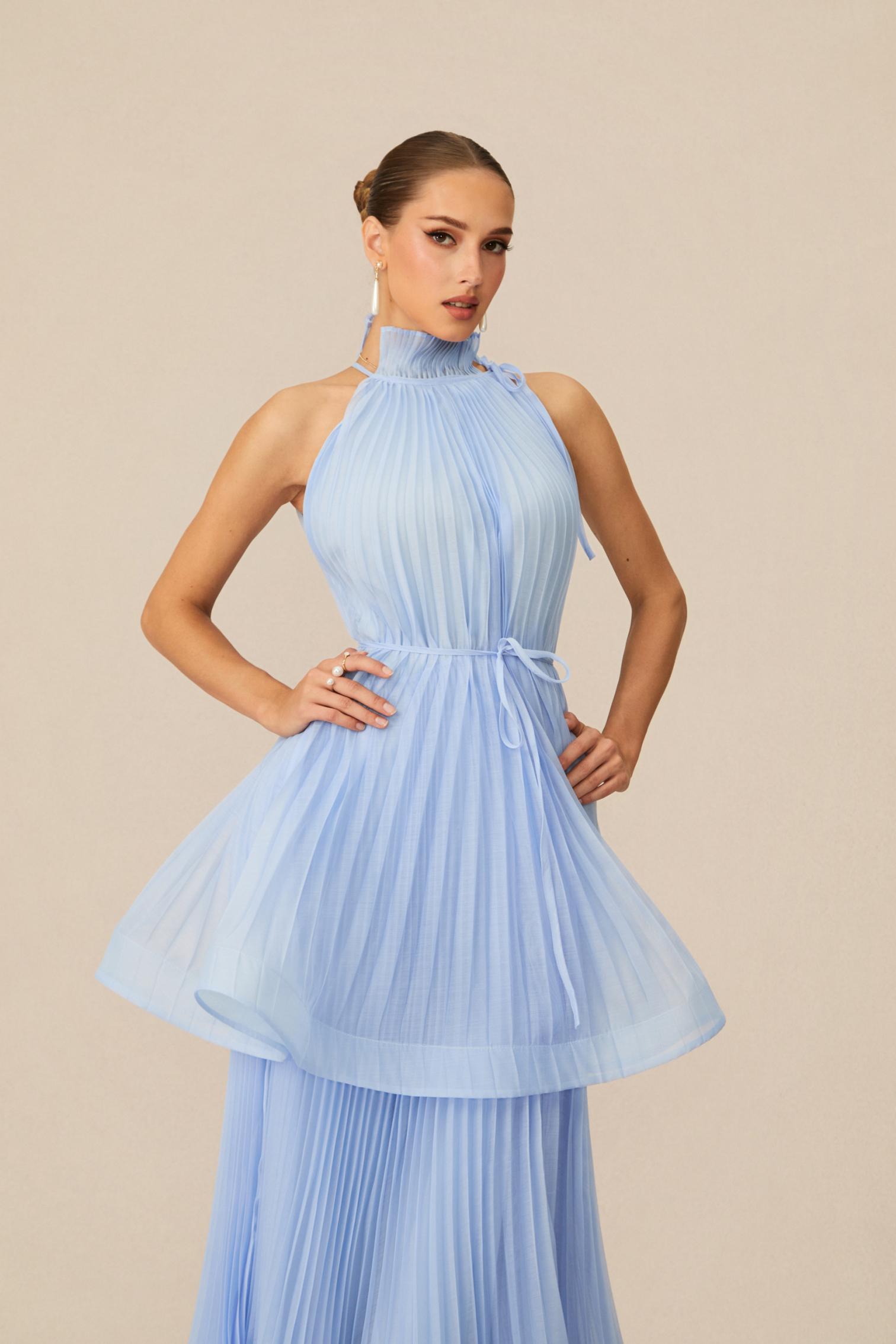 Tammy Blue Sleeveless Pleated Maxi Dress