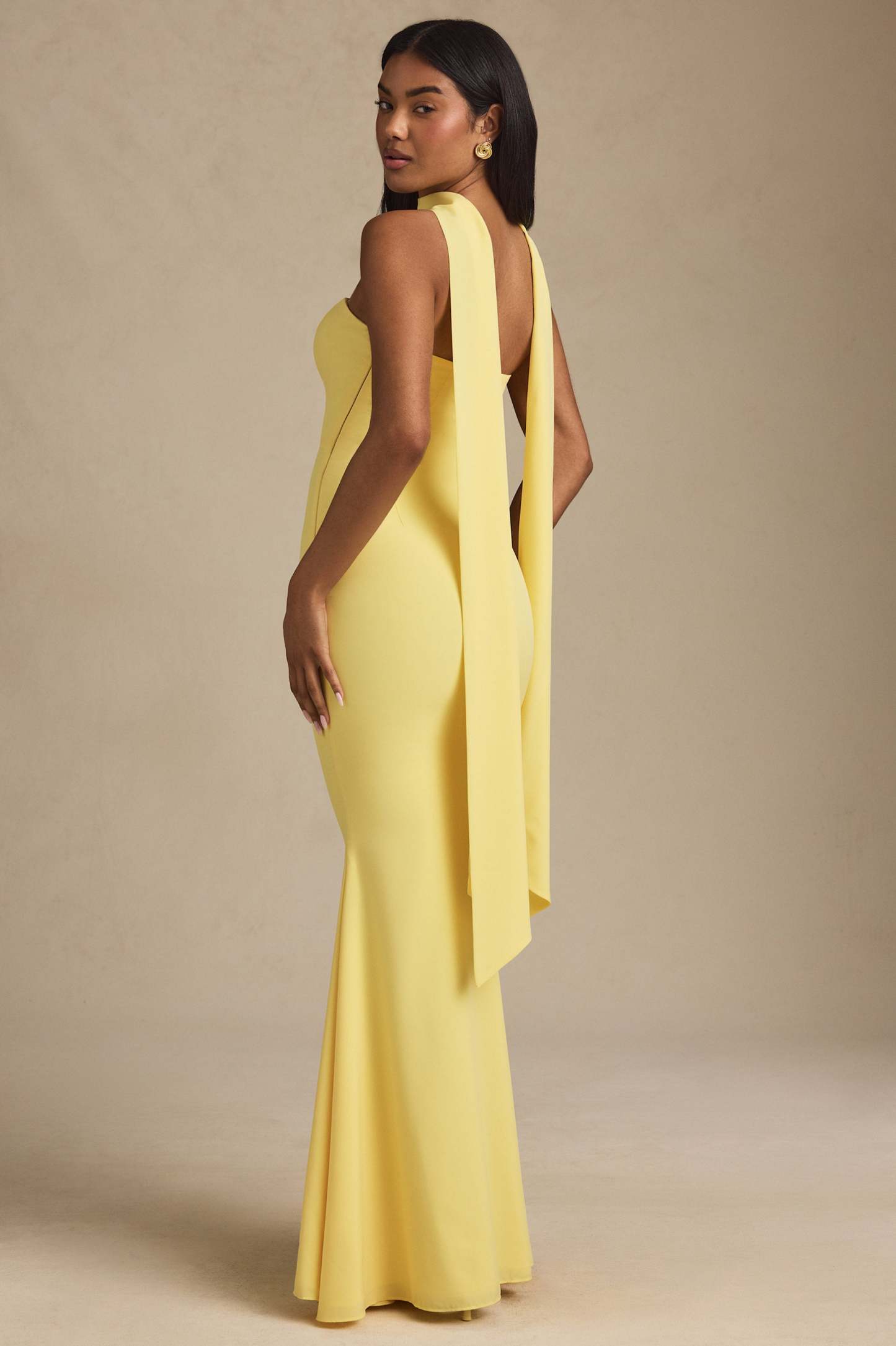 Beatrice Yellow Scarf-Detail Strapless Maxi Dress