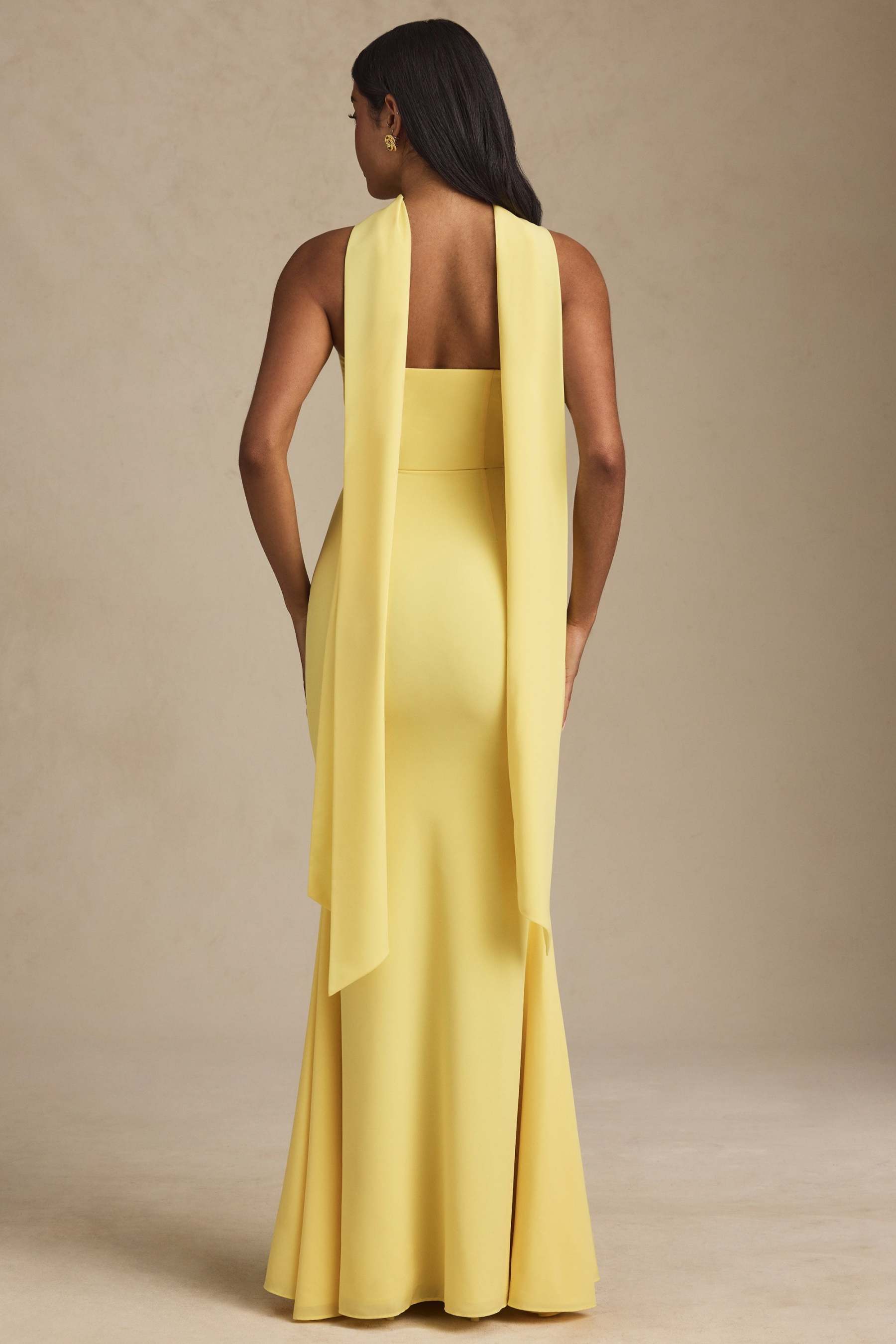 Beatrice Yellow Scarf-Detail Strapless Maxi Dress