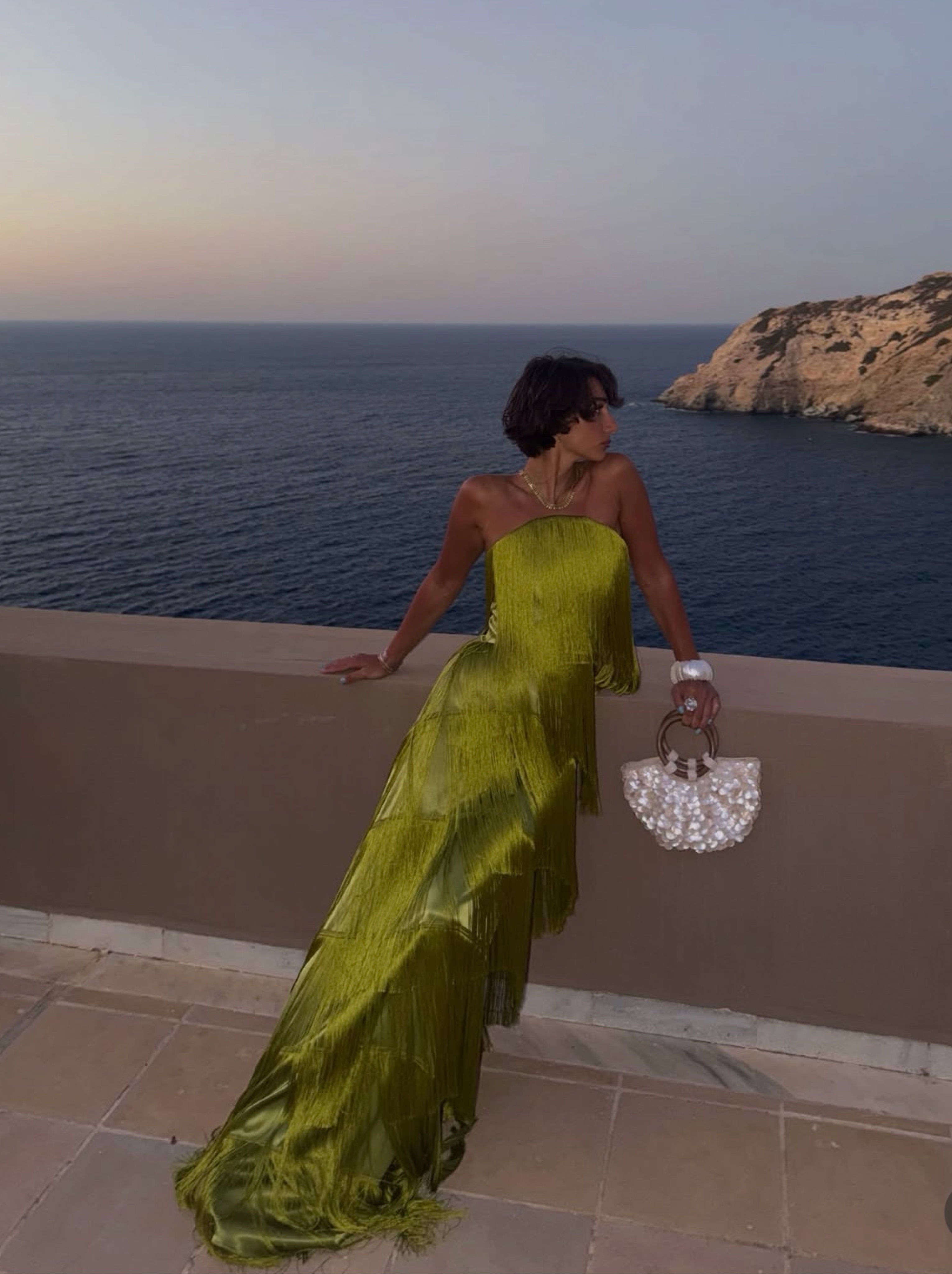 Darlene Green Tassel Tiered Maxi Dress