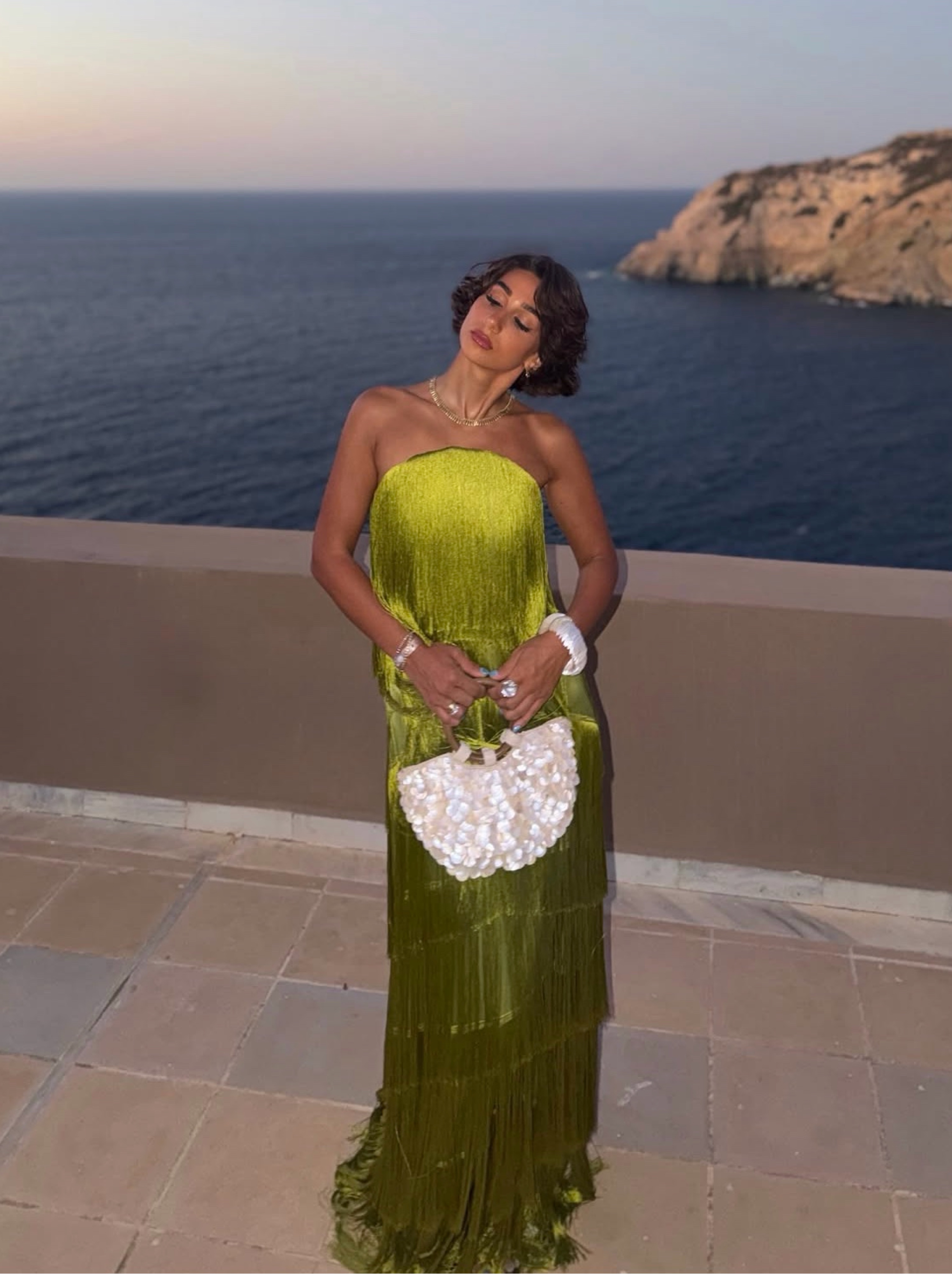 Darlene Green Tassel Tiered Maxi Dress