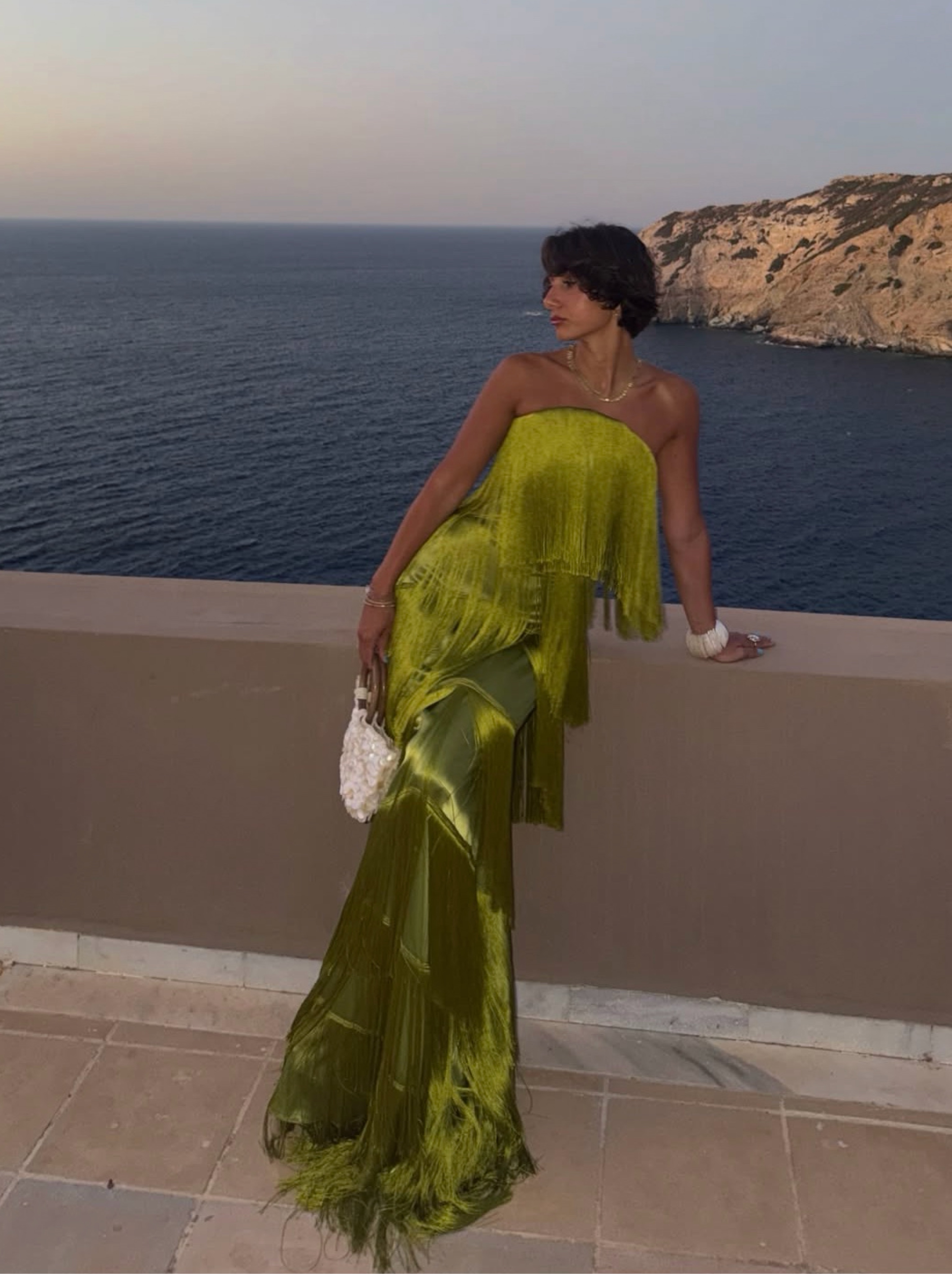 Darlene Green Tassel Tiered Maxi Dress