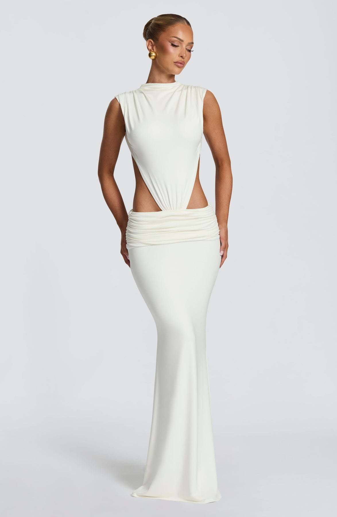 Ingrid White Cut-out Slim Maxi Dress