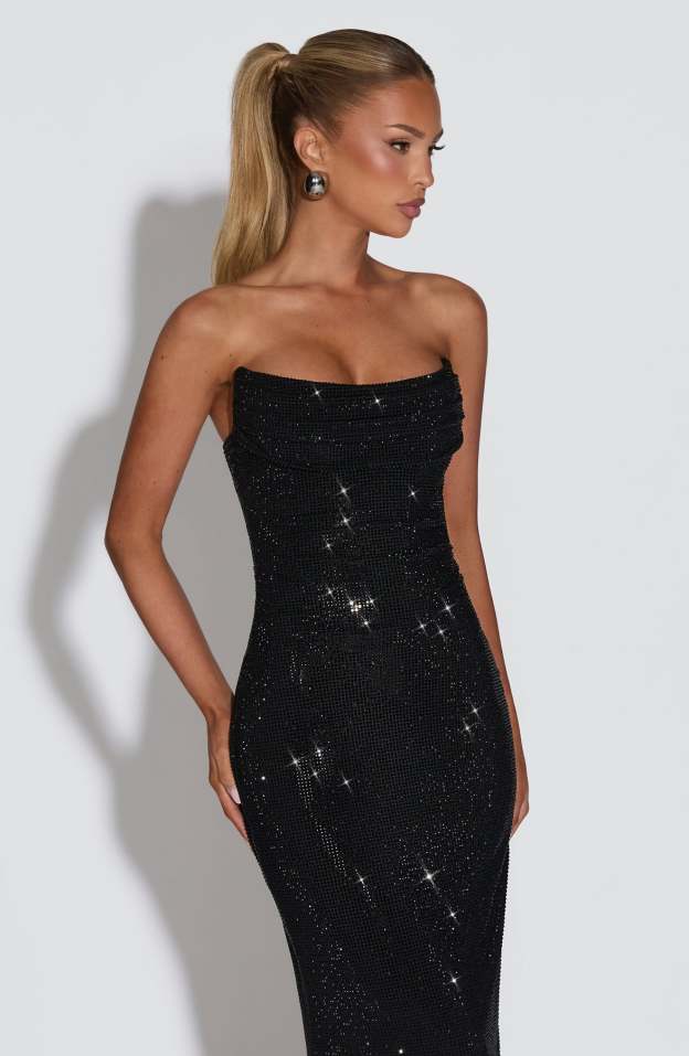 Hedy Black Rhinestones Strapless Maxi Dress
