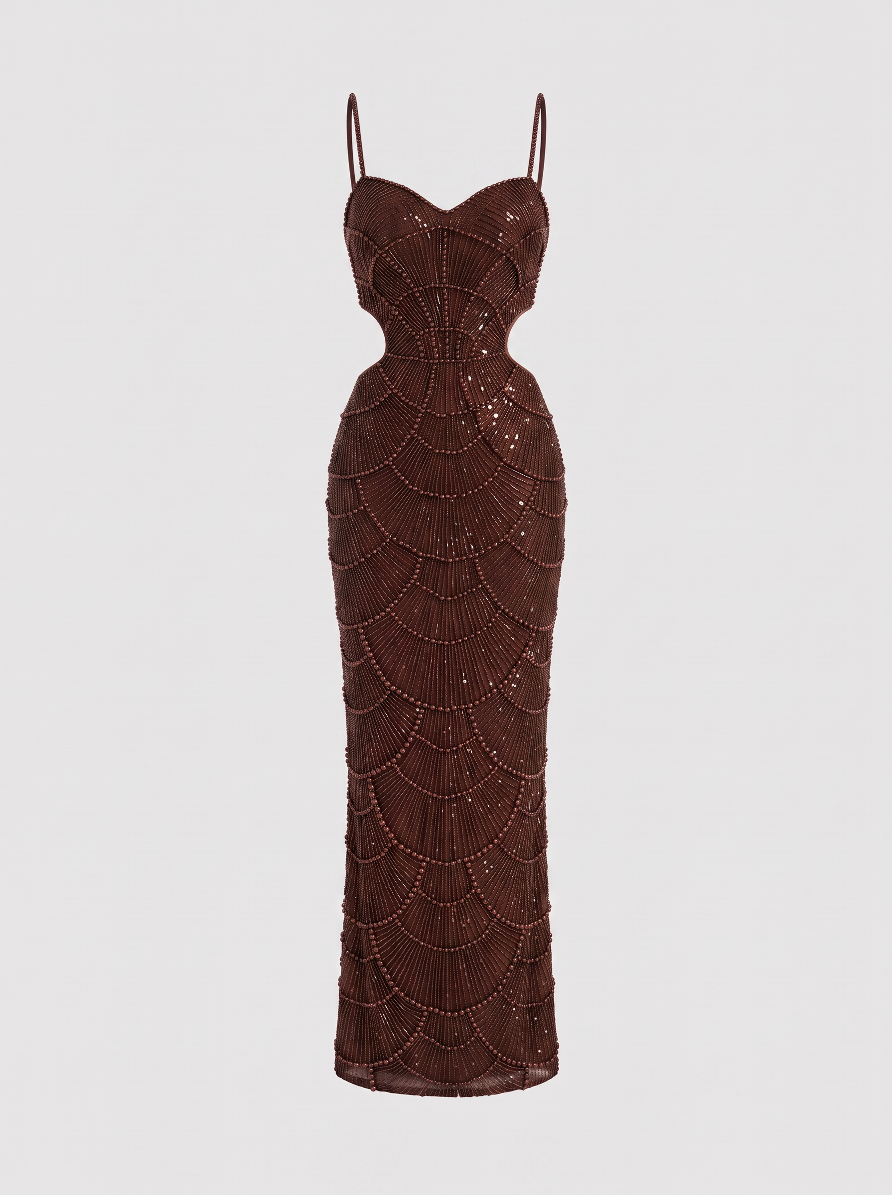 Audrey Coffee Pearl Sequin Midi Dress