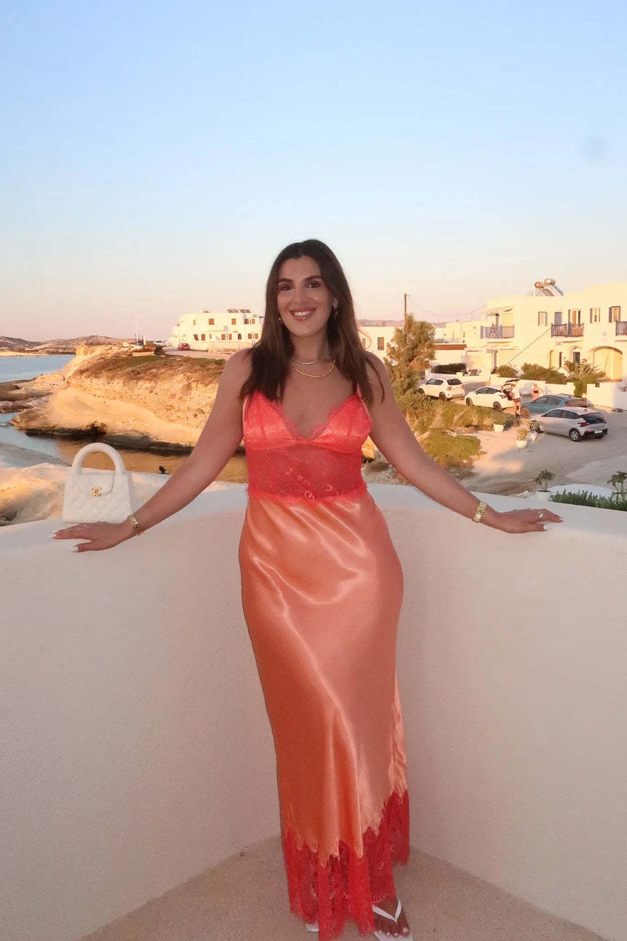 Orange Silky Sheen Lilah Maxi Dress