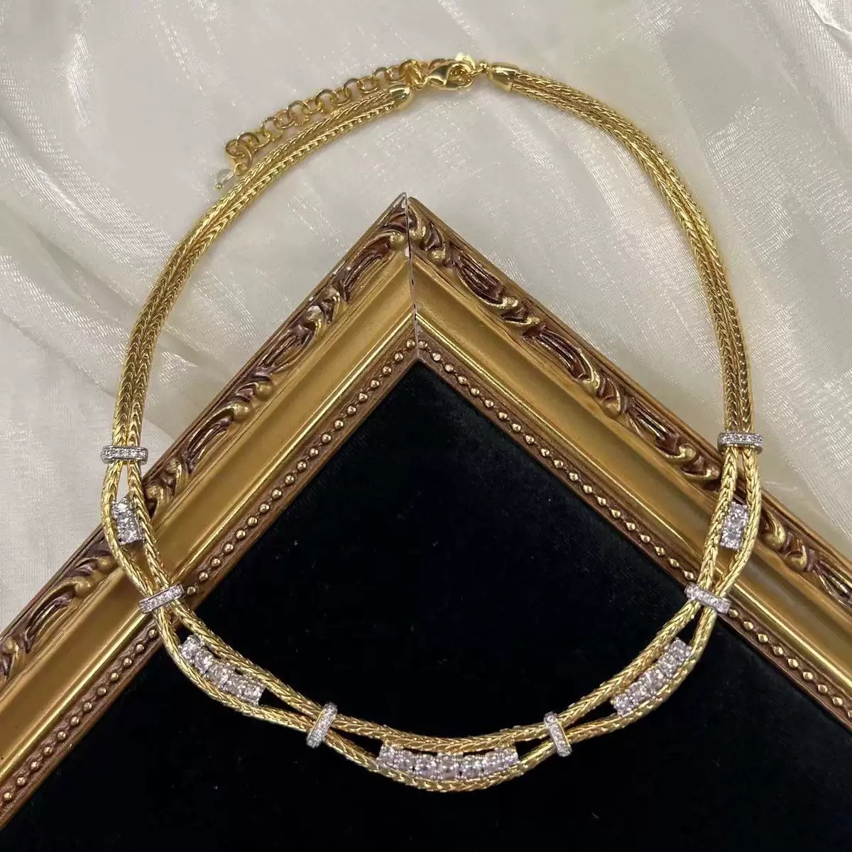 Crystal Embellished Multi Strand Chain Necklace