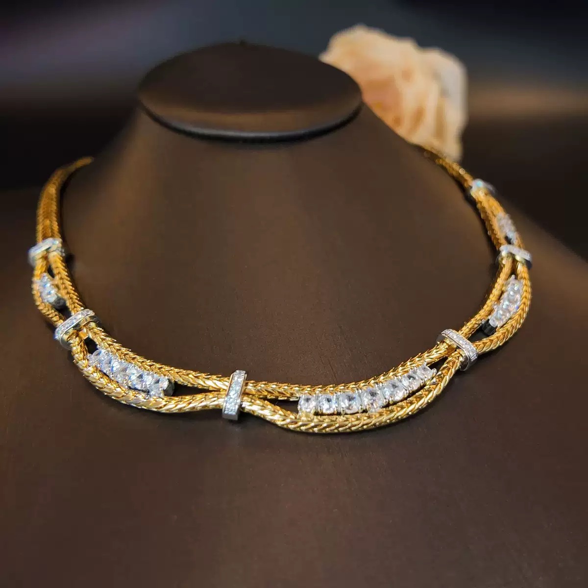 Crystal Embellished Multi Strand Chain Necklace