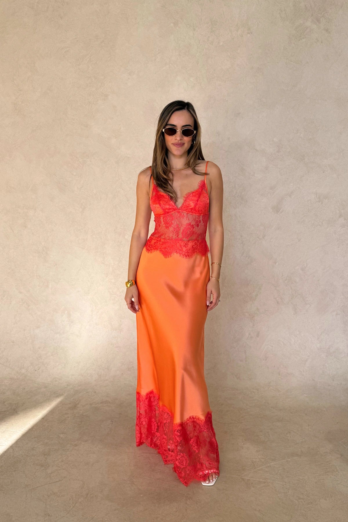 Orange Silky Sheen Lilah Maxi Dress