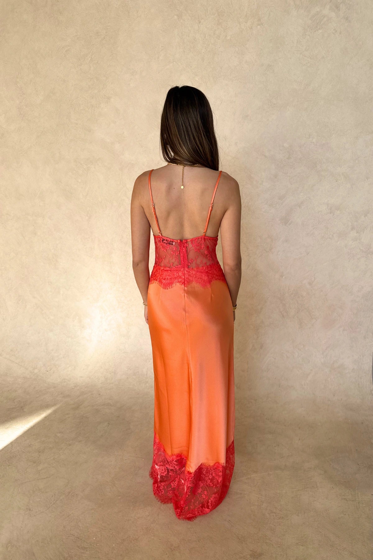 Orange Silky Sheen Lilah Maxi Dress