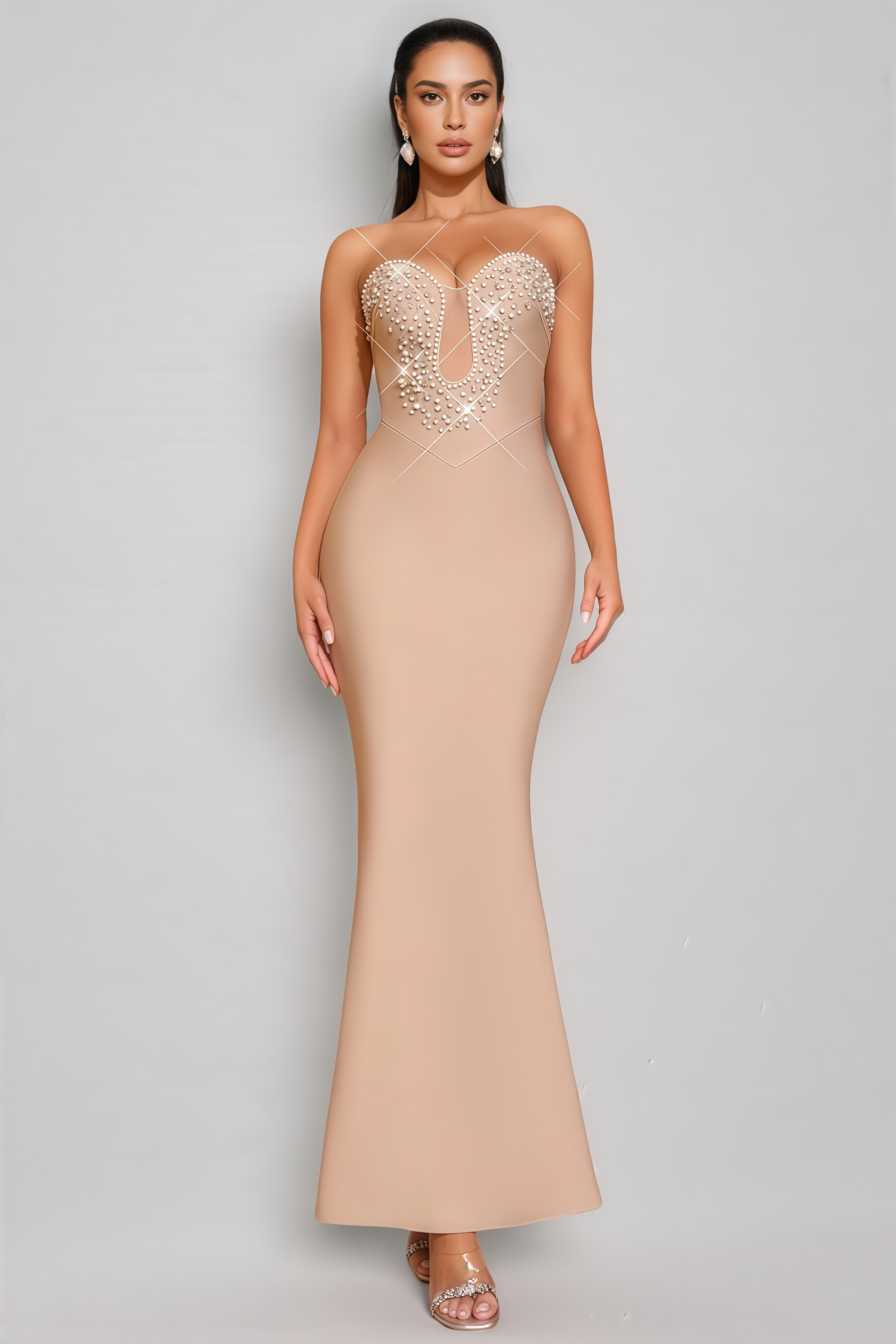 Luana Sleeveless Beaded Bandage Maxi Dress