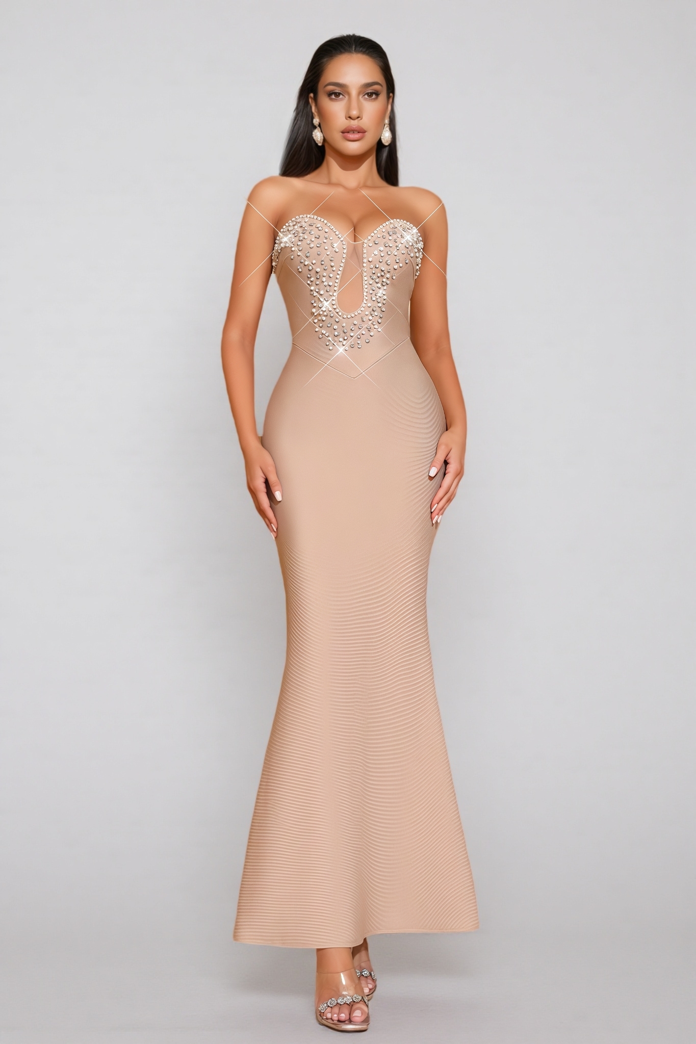Luana Sleeveless Beaded Bandage Maxi Dress