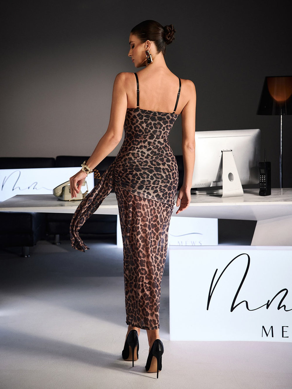 Inspired Spaghetti Leopard Lace Maxi Dress