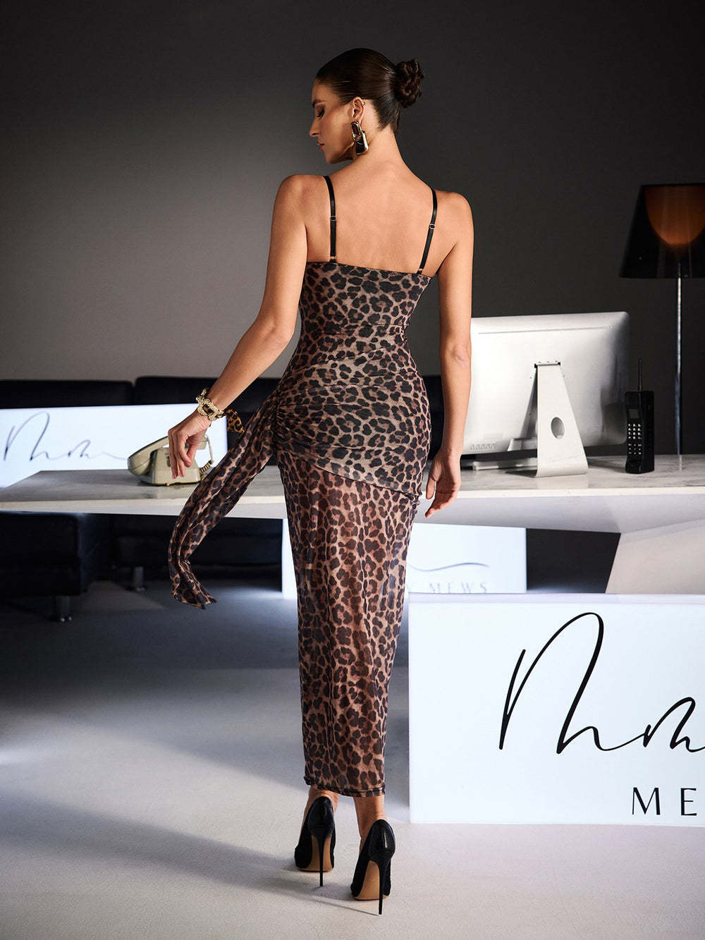 Inspired Spaghetti Leopard Lace Maxi Dress