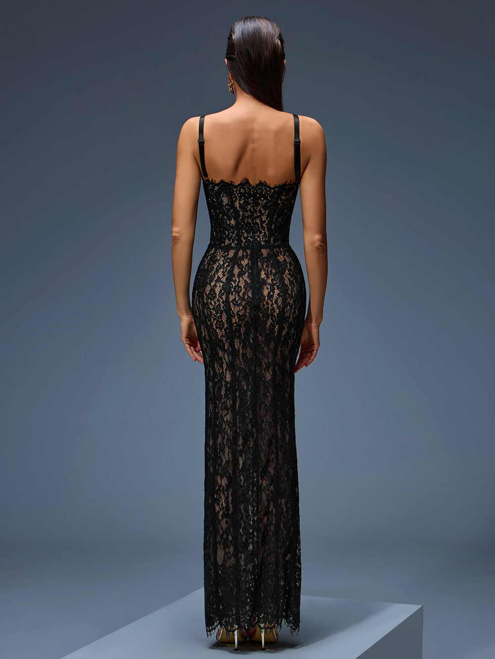 Elegant Open Back Slim Fit Lace Maxi Dress