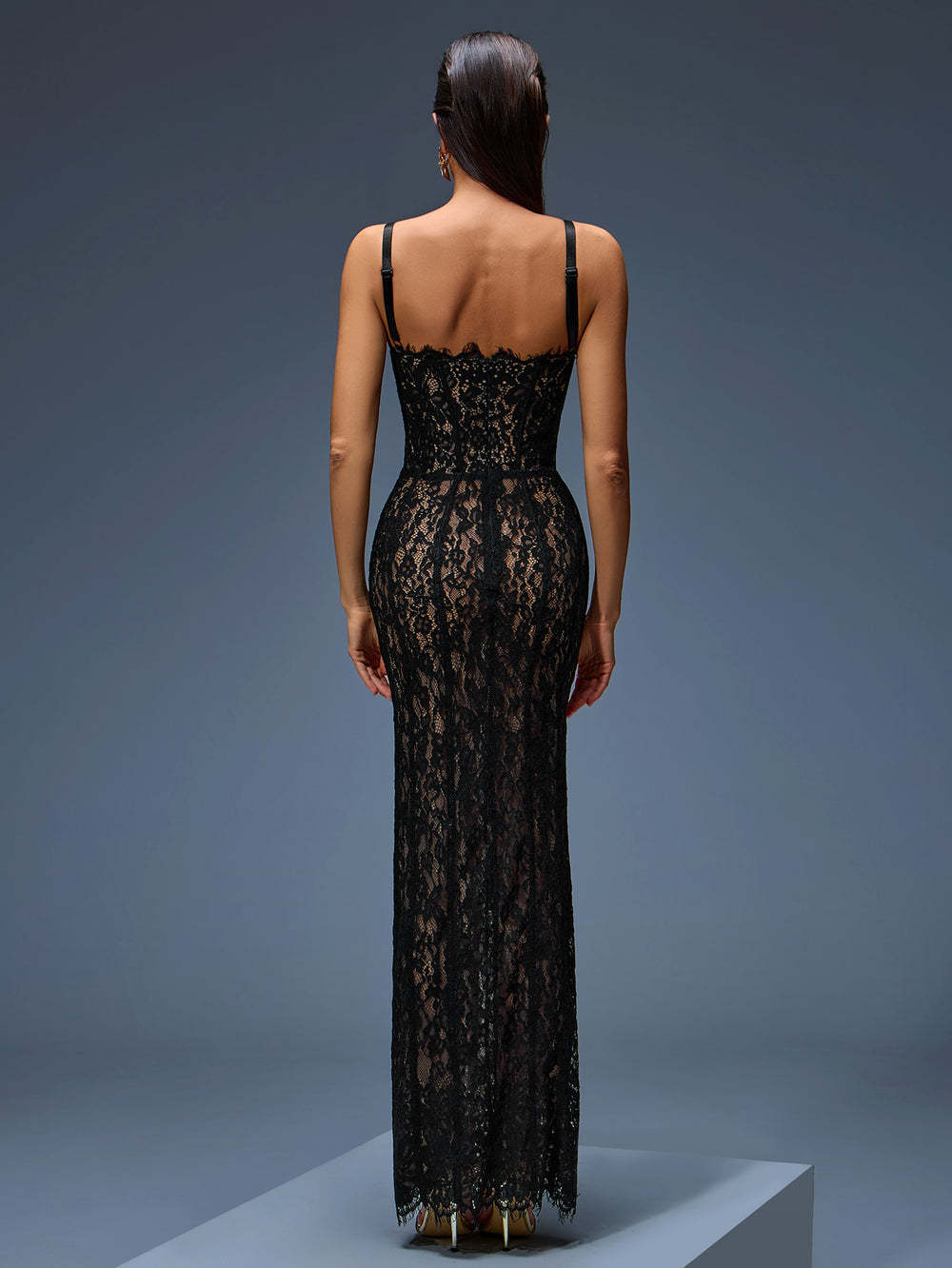 Elegant Open Back Slim Fit Lace Maxi Dress
