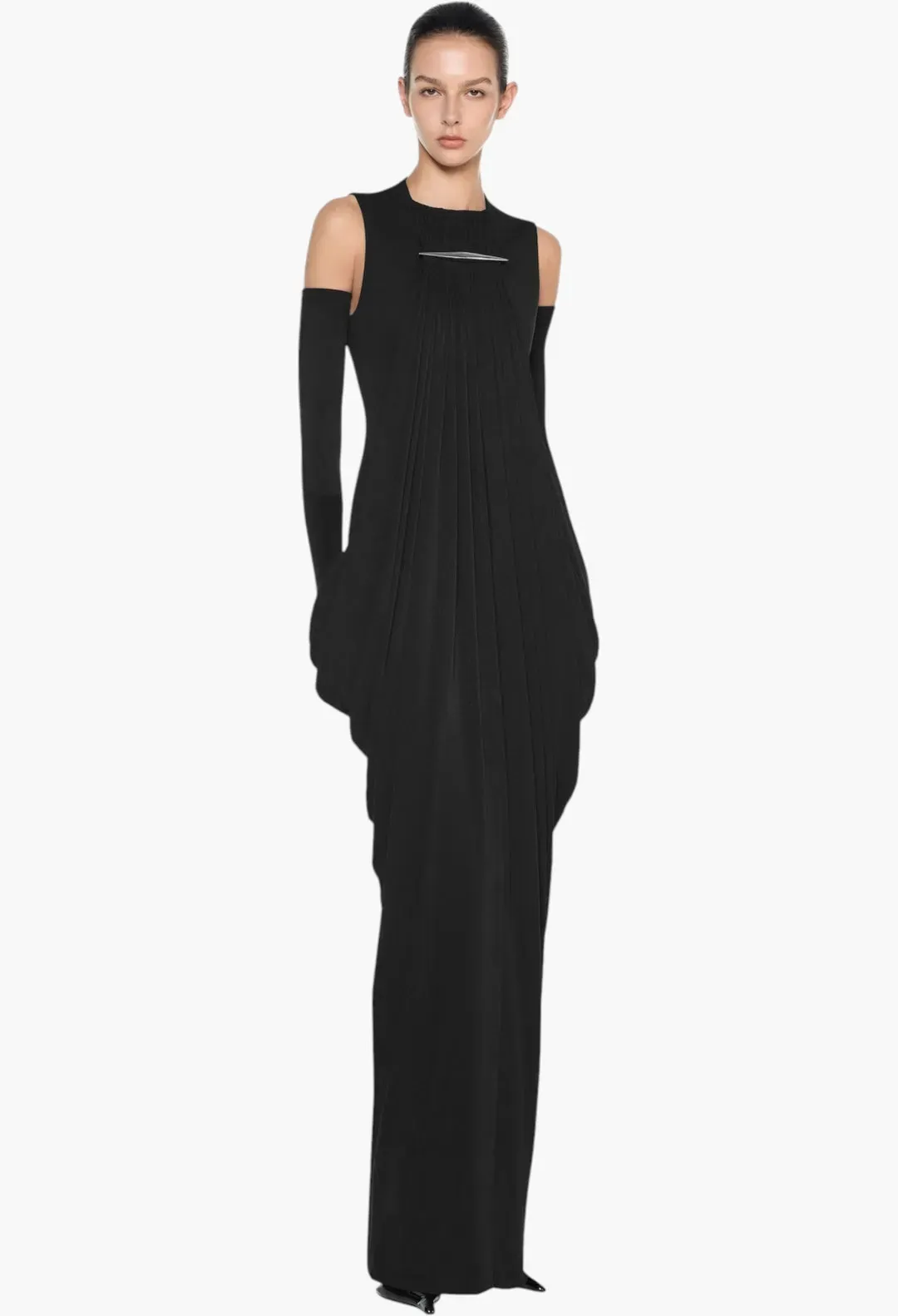 Aouine Solid-Color Sleeveless Flowy Pleated Maxi Dress