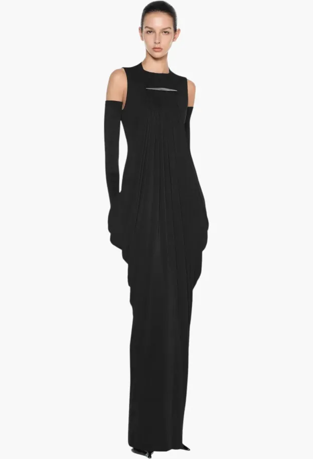 Aouine Solid-Color Sleeveless Flowy Pleated Maxi Dress