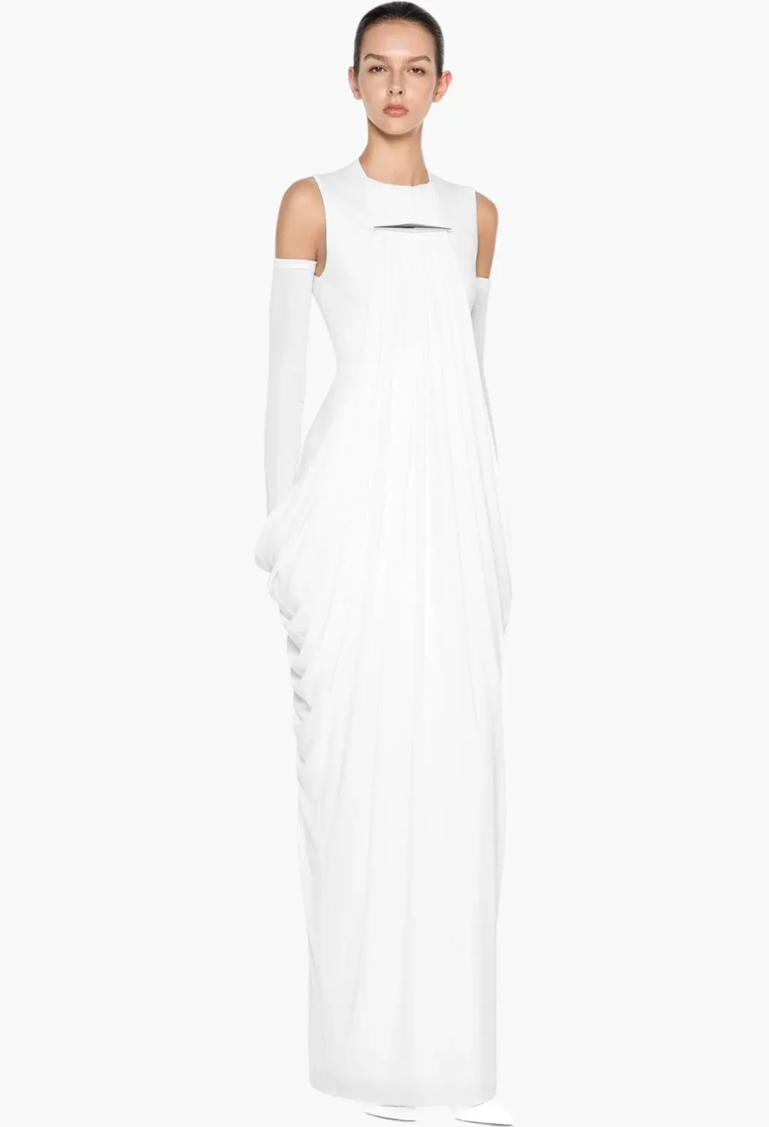 Aouine Solid-Color Sleeveless Flowy Pleated Maxi Dress