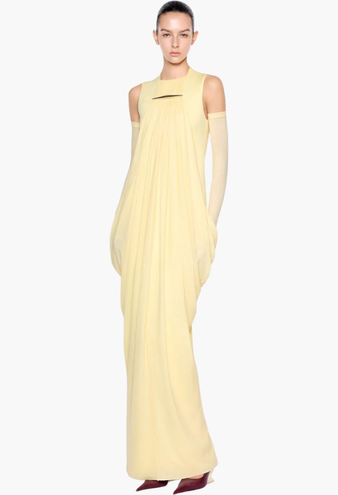 Aouine Solid-Color Sleeveless Flowy Pleated Maxi Dress