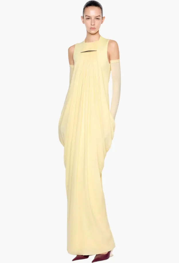 Aouine Solid-Color Sleeveless Flowy Pleated Maxi Dress