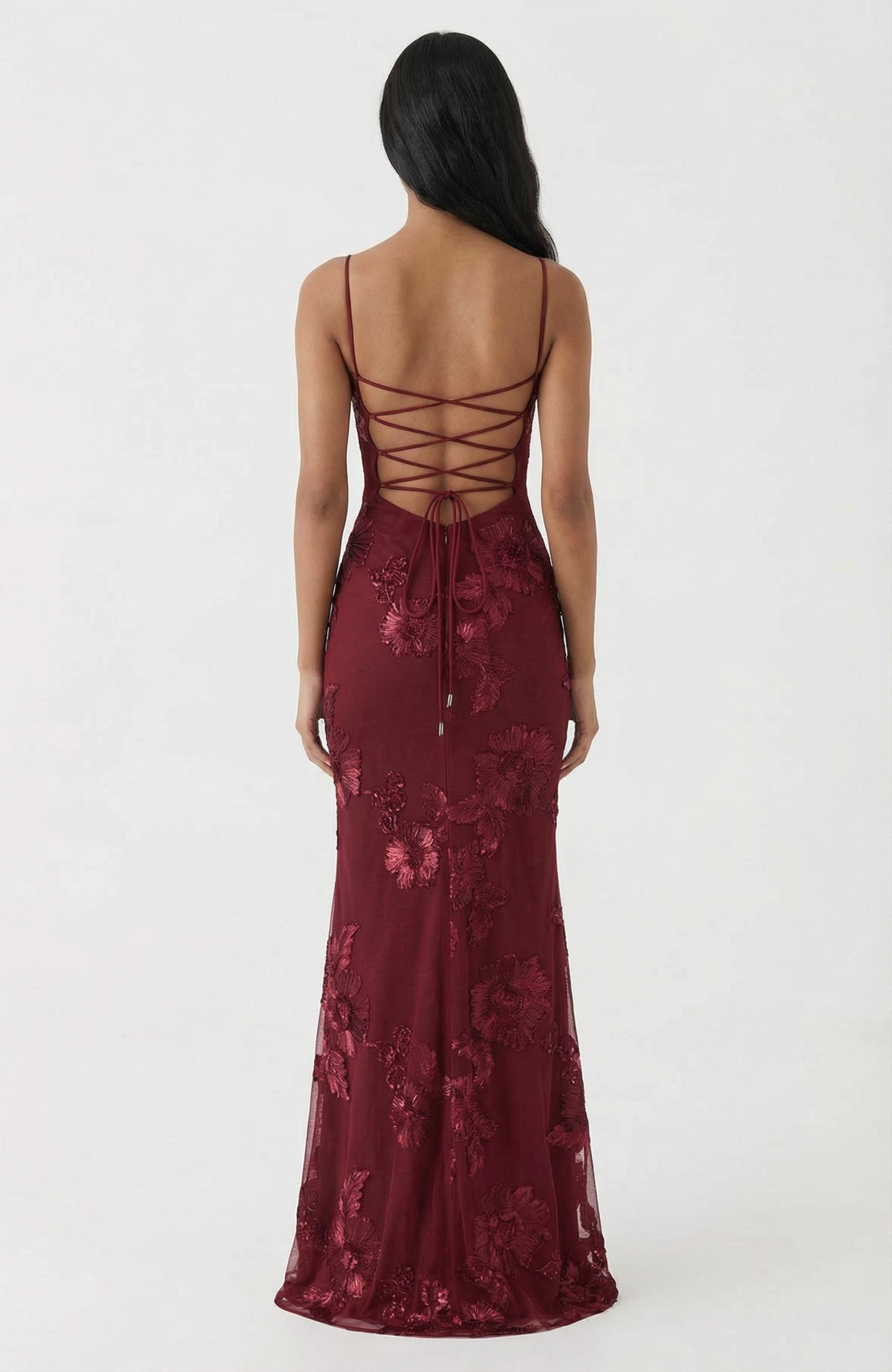 Nefertiti Magic Flower Detail Maxi Dress - Burgundy
