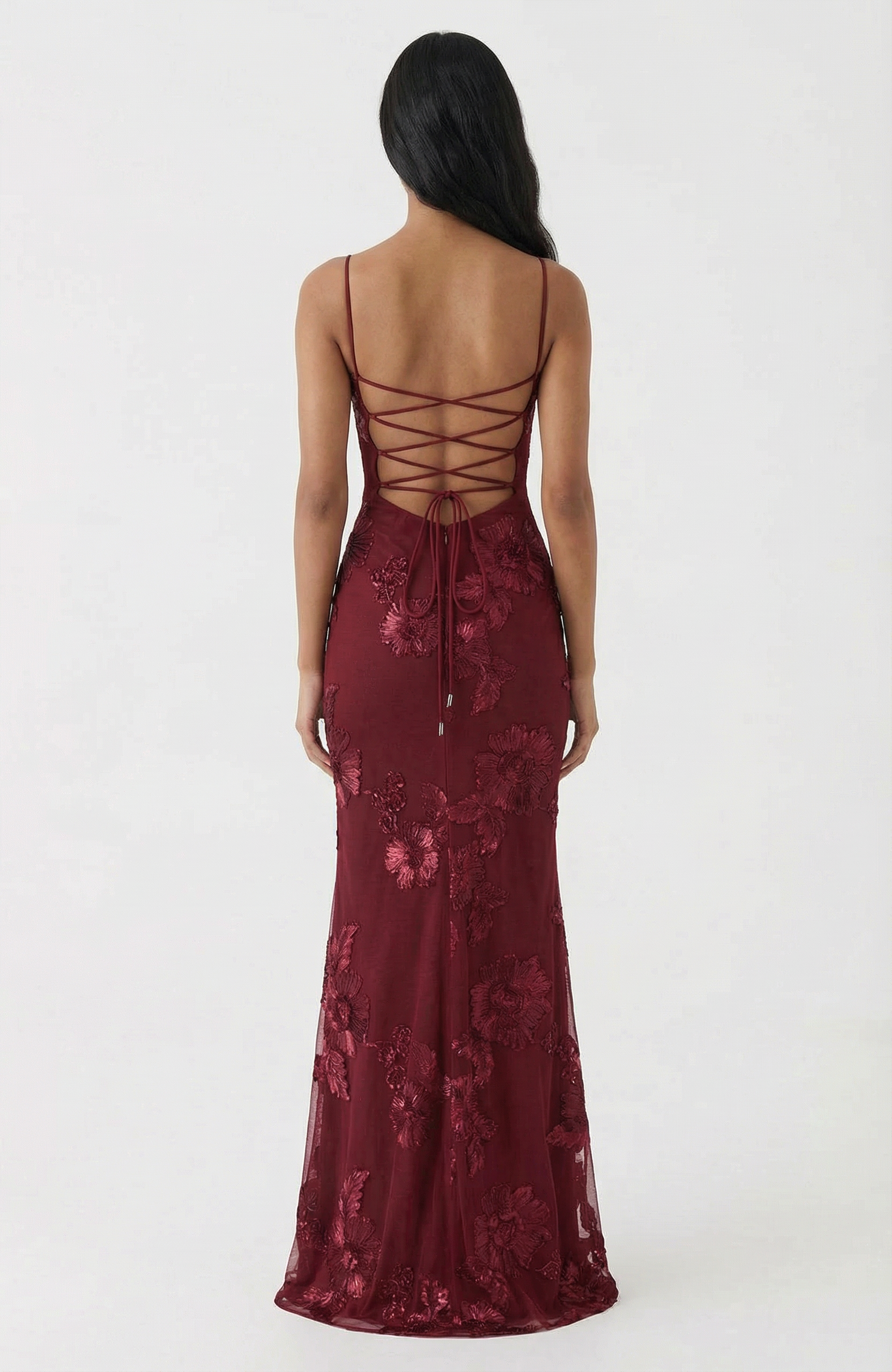 Nefertiti Magic Flower Detail Maxi Dress - Burgundy