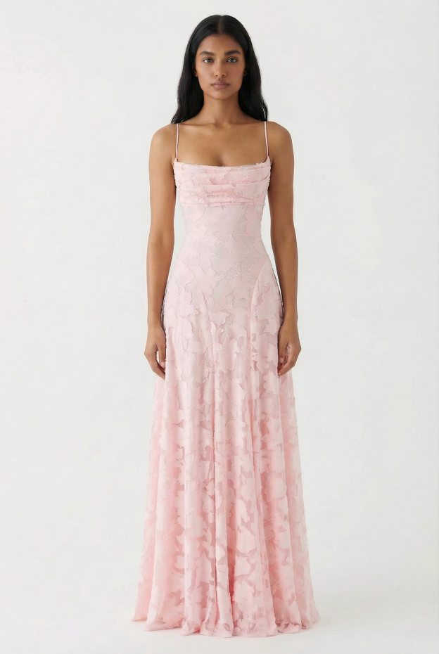 Burnout Jacquard Maxi Dress - Pink