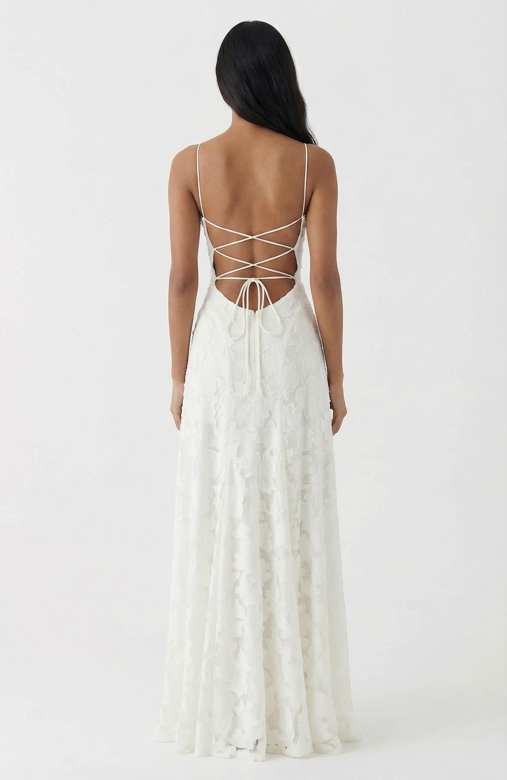 Burnout Jacquard Maxi Dress - White