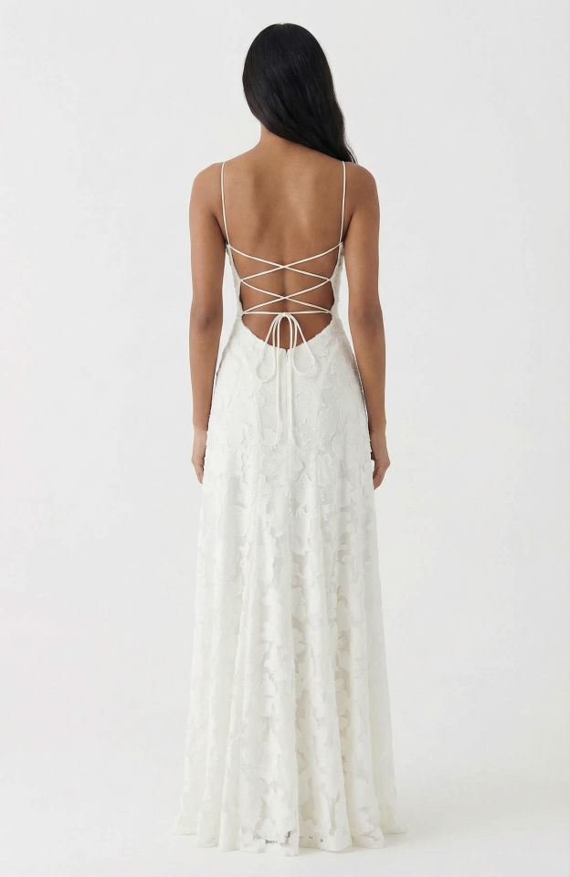 Burnout Jacquard Maxi Dress - White