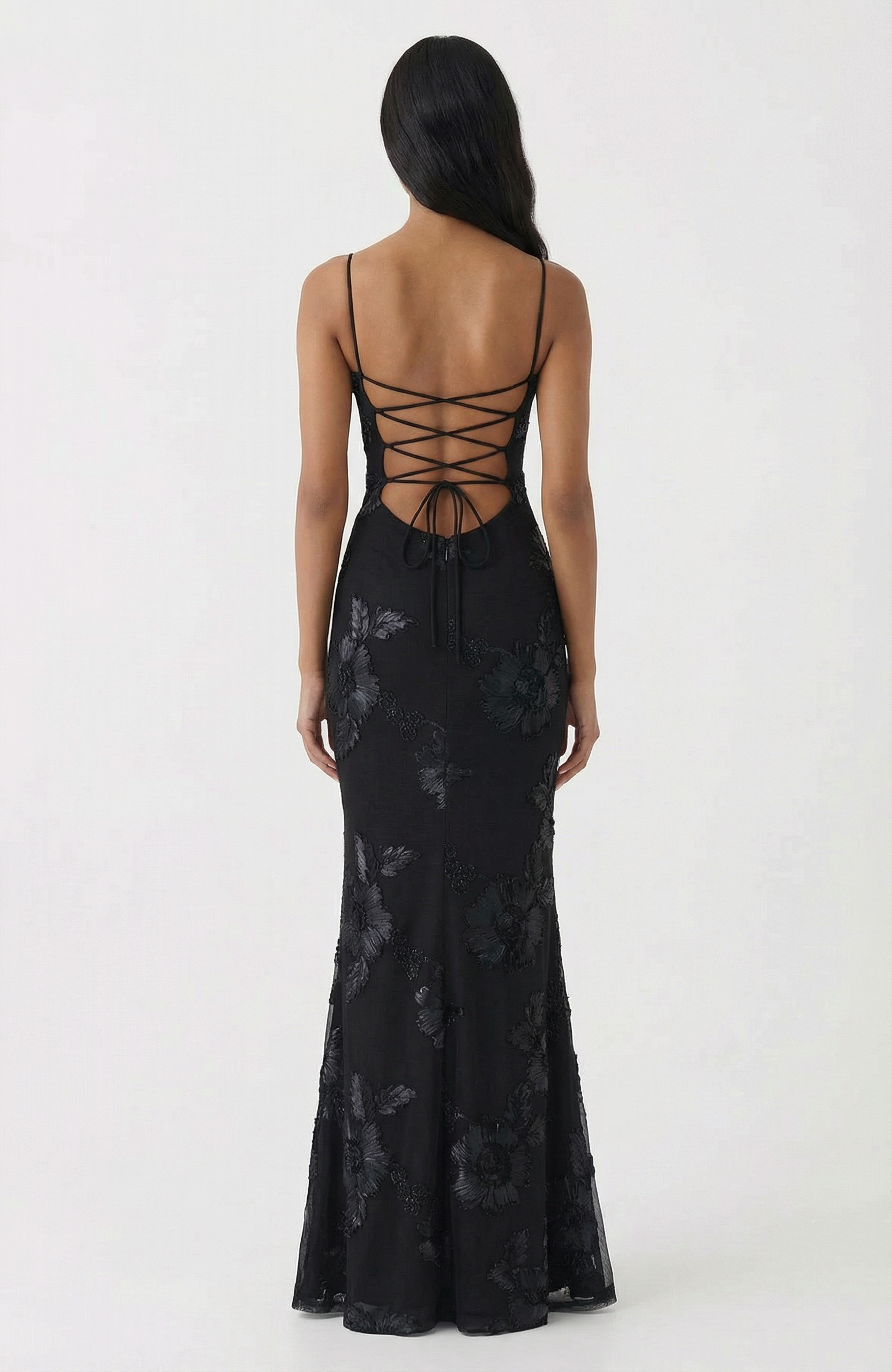 Nefertiti Magic Flower Detail Maxi Dress - Black