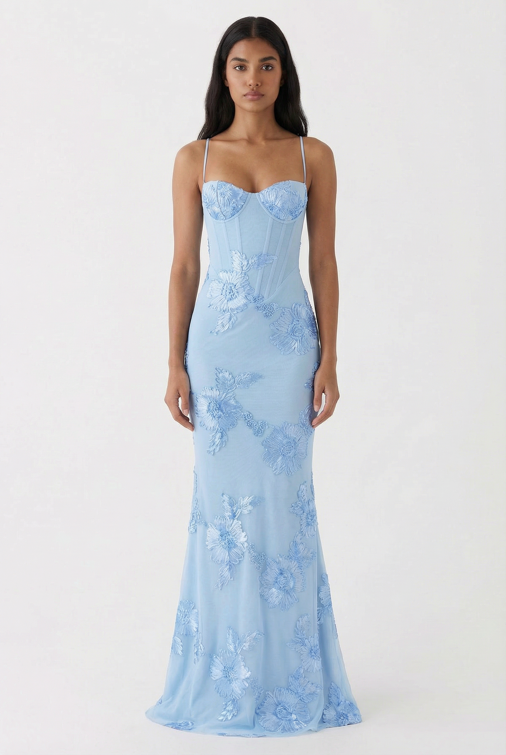 Nefertiti Magic Flower Detail Maxi Dress - Glacier Blue