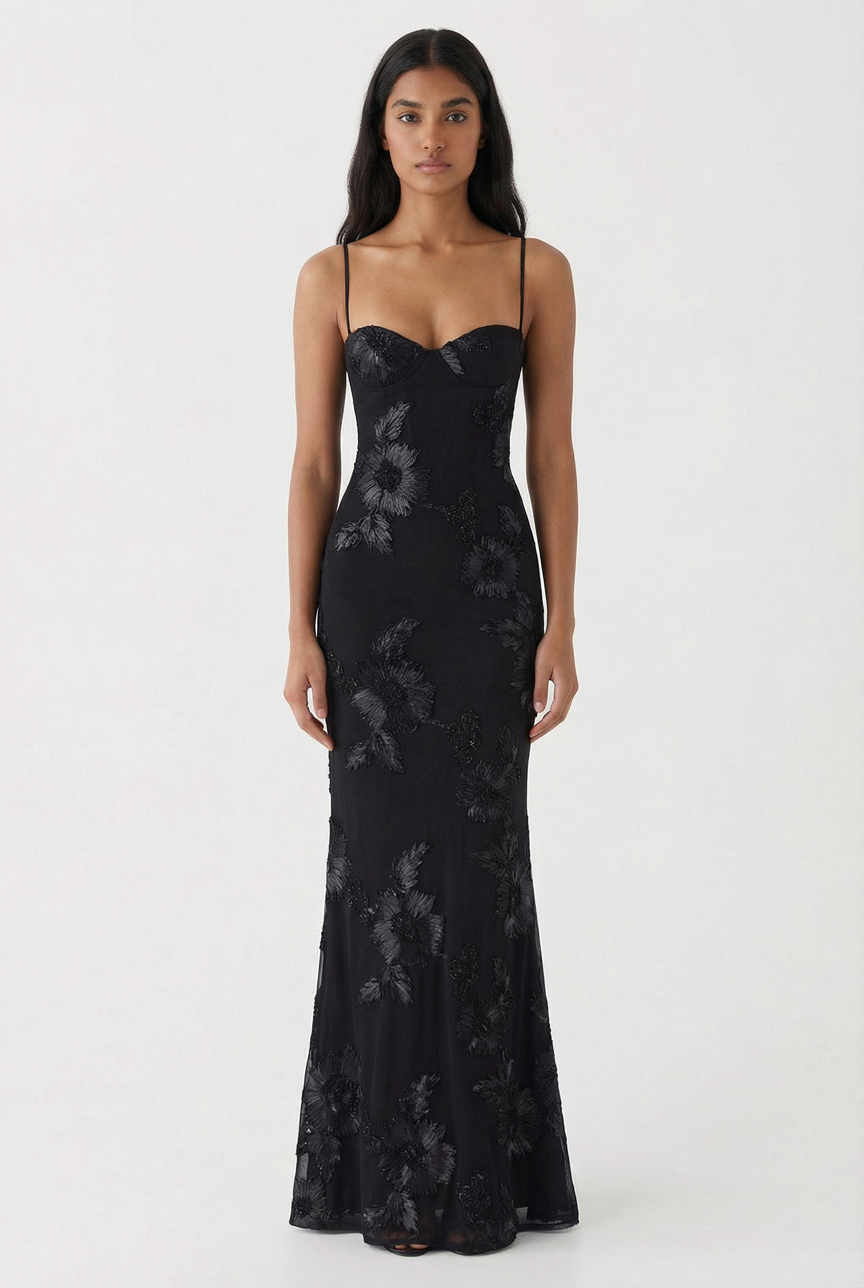 Nefertiti Magic Flower Detail Maxi Dress - Black