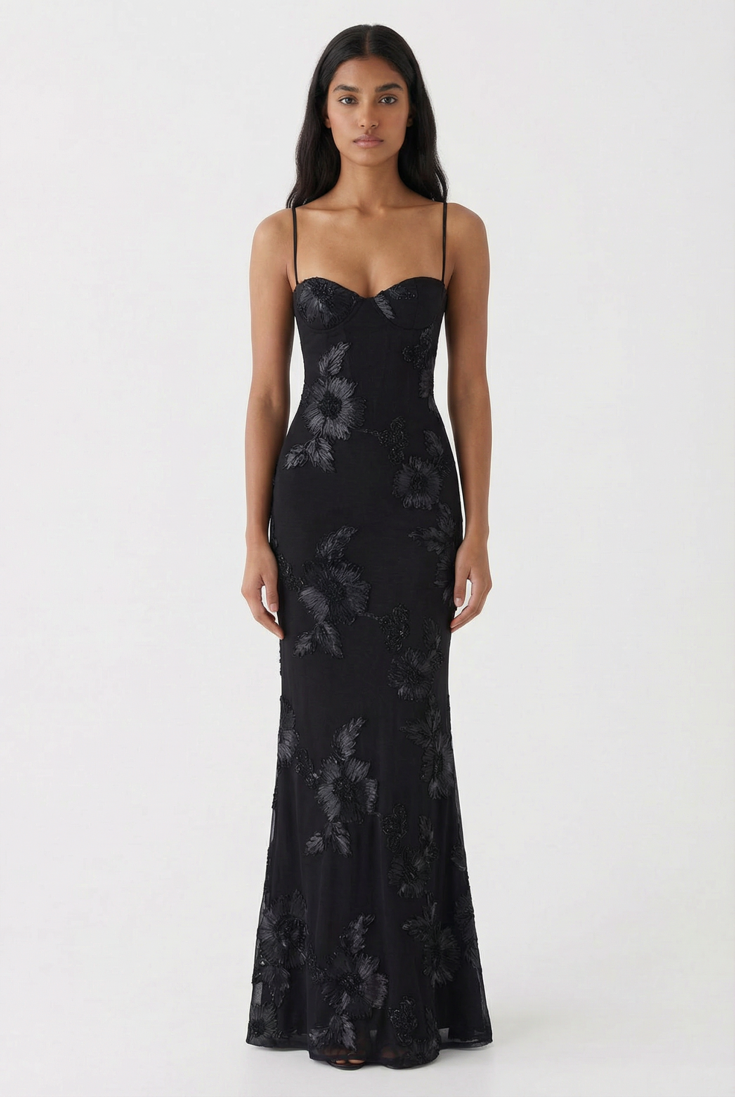 Nefertiti Magic Flower Detail Maxi Dress - Black
