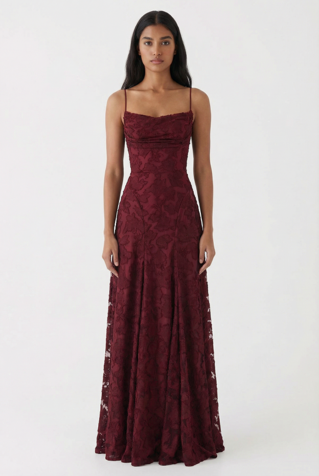 Burgundy Burnout Jacquard Maxi Dress 