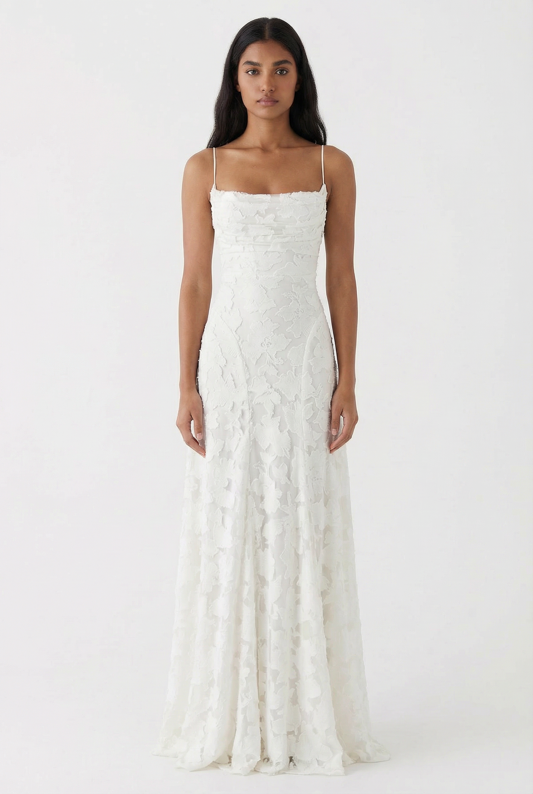 Burnout Jacquard Maxi Dress - White