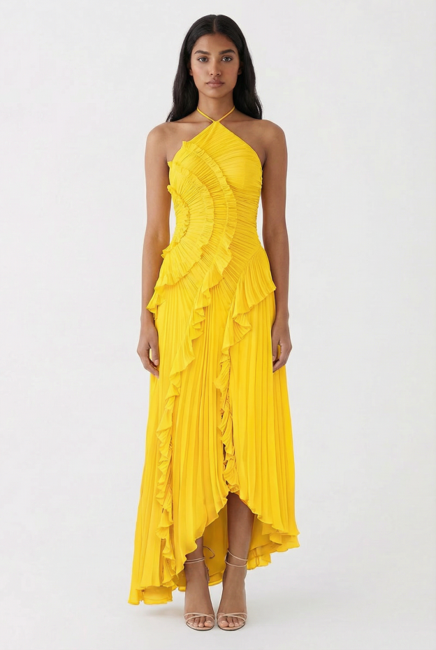 Chic Purple Pleated Midi Dress